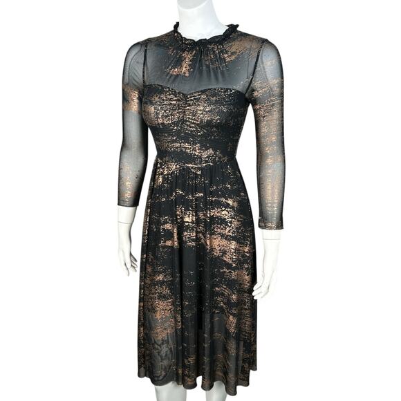 Ted Baker Knee Length Dress Size 0 Sheer Splatter Gold Metallic Party Cocktail - Picture 1 of 11